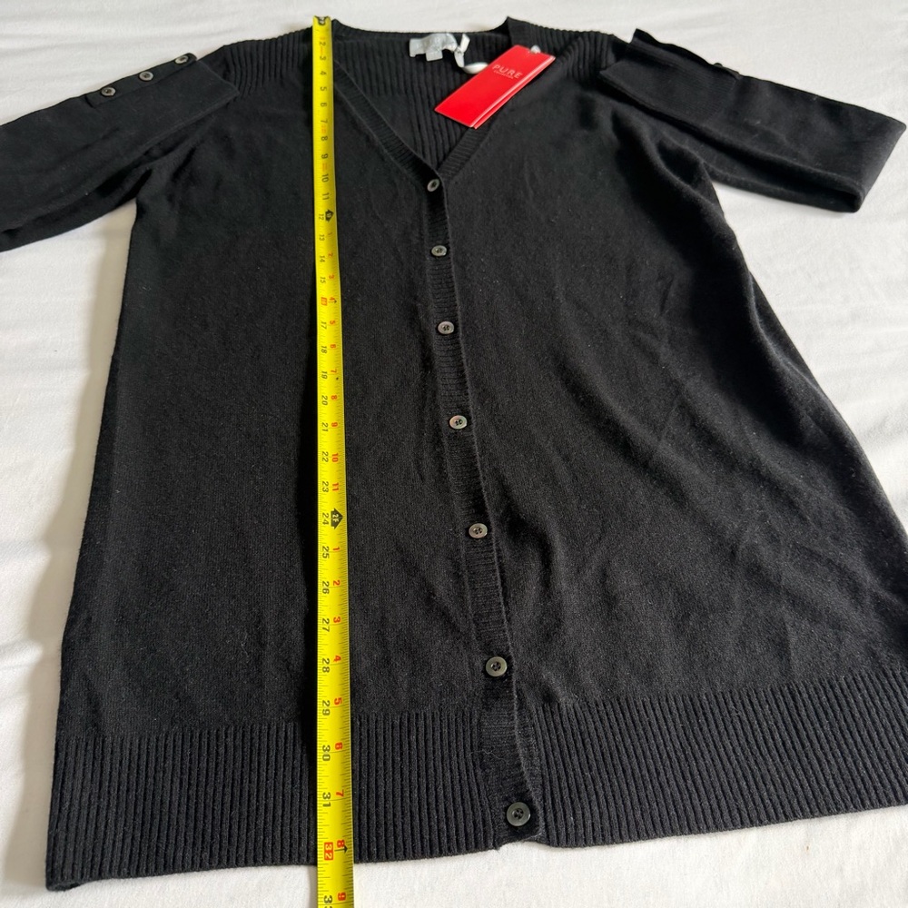 NWT Pure Collection 90 Wool 10 Cashmere Black Longline Cardigan Sweater Minimal - Picture 14 of 15